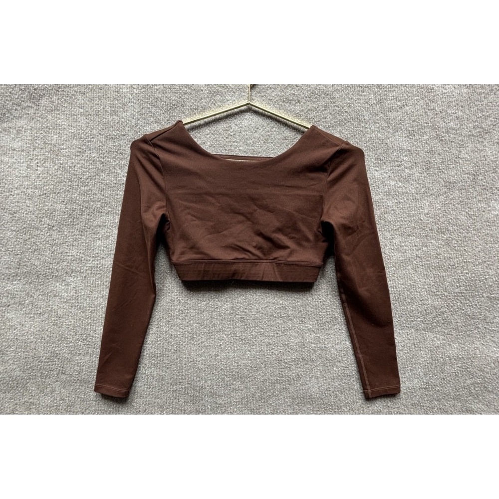 Crop Shop Boutique Long Sleeve Top Women Medium Brown Performance Athleisure EUC